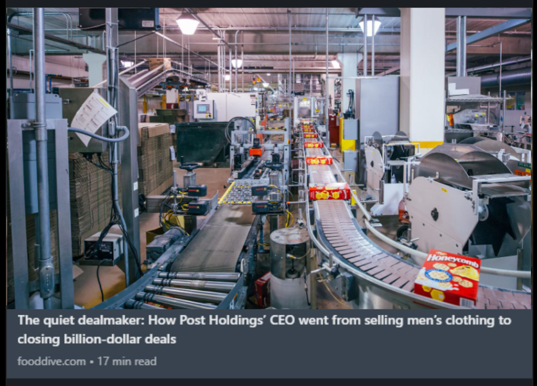 In the News Post Holdings and CEO Rob Vitale Profiled in Food Dive